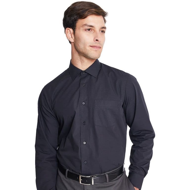 Camisa Negra Formal para Trabajo Hombre Cuello Italiano Bolsillo Negro 16.5