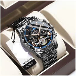 Reloj Automatico de Lujo Hombre Movimiento Mecanico Impermeable 3ATM Diseno Luminoso Calendario Negro TALLA UNICA