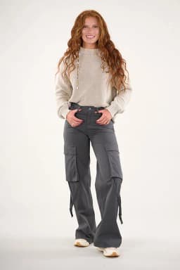 Pantalon cargo Twill wide leg Gris VW4721 Mujer Gris 36