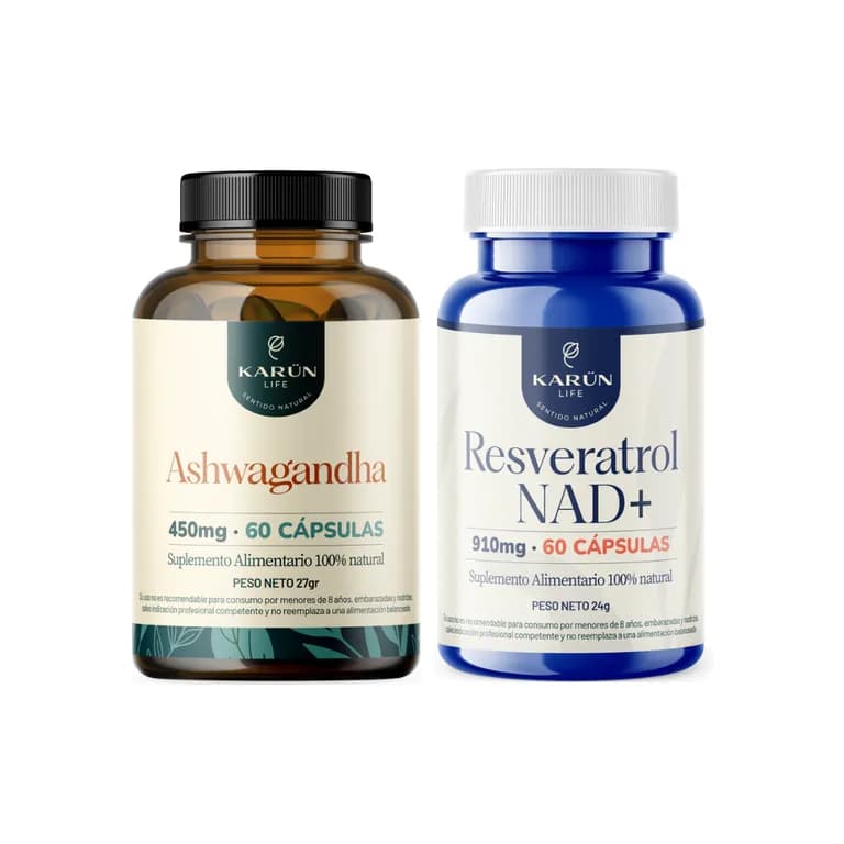 Pack Ashwagandha Y Resveratrol NAD+ 120 Capsulas Karun Life
