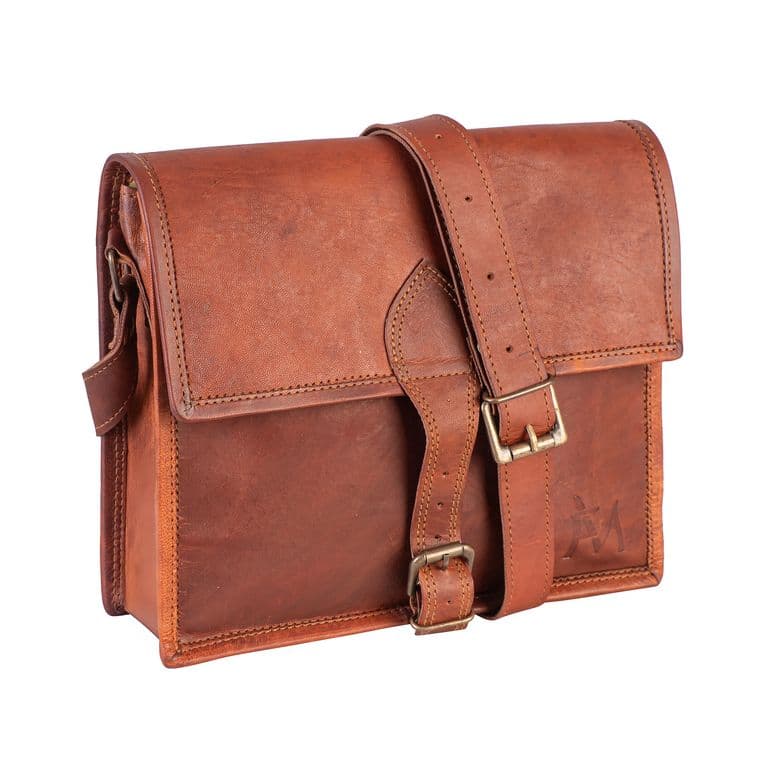 Bolso Bandolera De Cuero Natural Marron Version Grande Marron TALLA UNICA