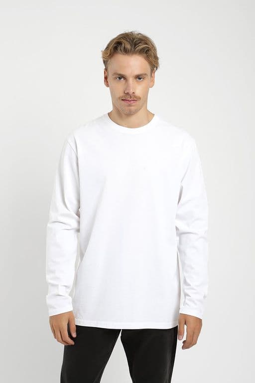 Polera Manga Larga Heavy Weight Plain Hombre Blanco XL