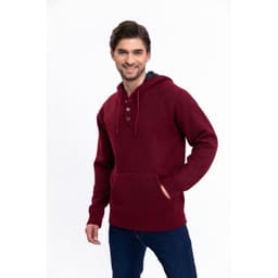Sweater Algodon Hombre Forro Piel Botones Gorro 7172 Burdeos XL