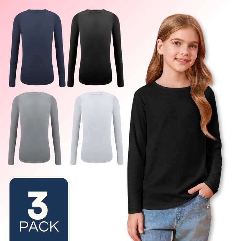 Pack 3 Camisetas Polera Polar Nina Primera Capa Colores Surtidos Multicolor 5-6 ANOS