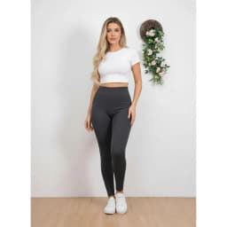 Calza Acanalada Mujer Invierno Frizada Tiro Alto 8018 Gris Oscuro L/XL
