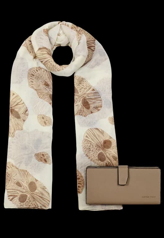 Pack Billetera Vesta taupe + Panuelo Omani beige Cafe TALLA UNICA