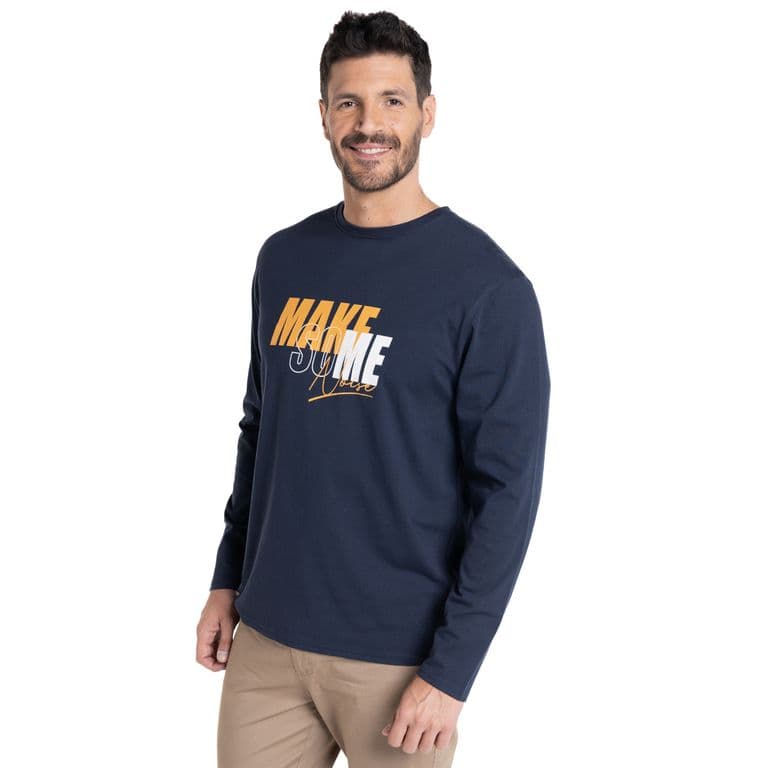 POLERA MANGA LARGA JERSEY ESTAMPADO FRONT Azul Marino L