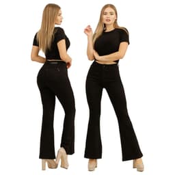 Jeans Flare Push Up Acampanado Levanta Cola Corte Colombiano Tiro Alto Negro 40