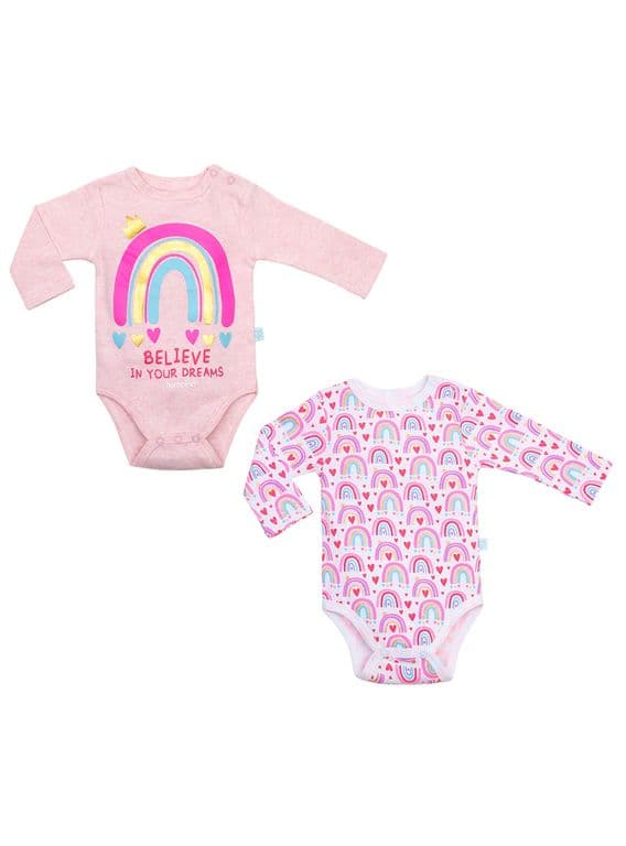 Set 2 Body Manga Larga Rosa Arcoiris Nina 0-3 Meses Rosa 0-3 MESES