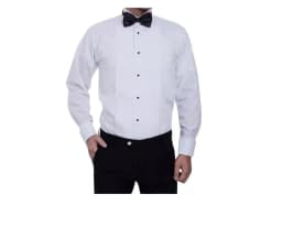 Camisa blanca plisada cuello paloma para novio y otros eventos Blanco M