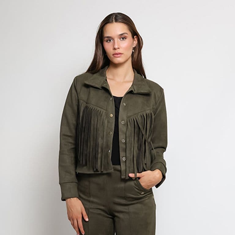 Chaqueta Corta Flecos Verde Musgo Verde Musgo S