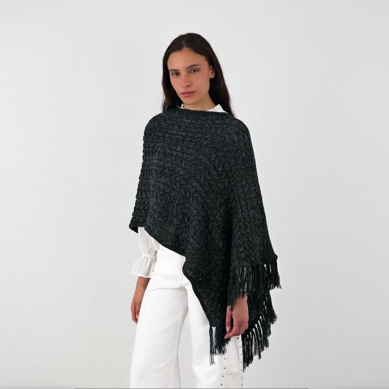 Poncho Flecos Gris Mujer Gris TALLA UNICA