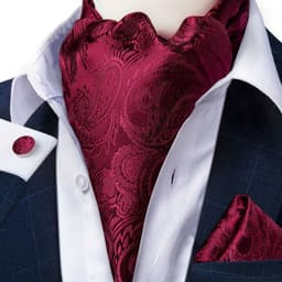 Corbata Gruesa Ascot con Pano y Colleras formal hombre Vinotinto Vino TALLA UNICA