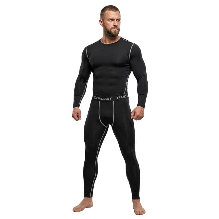 Conjunto Primera Capa Tactica Combat Pro - Termico y Compresion Negro M