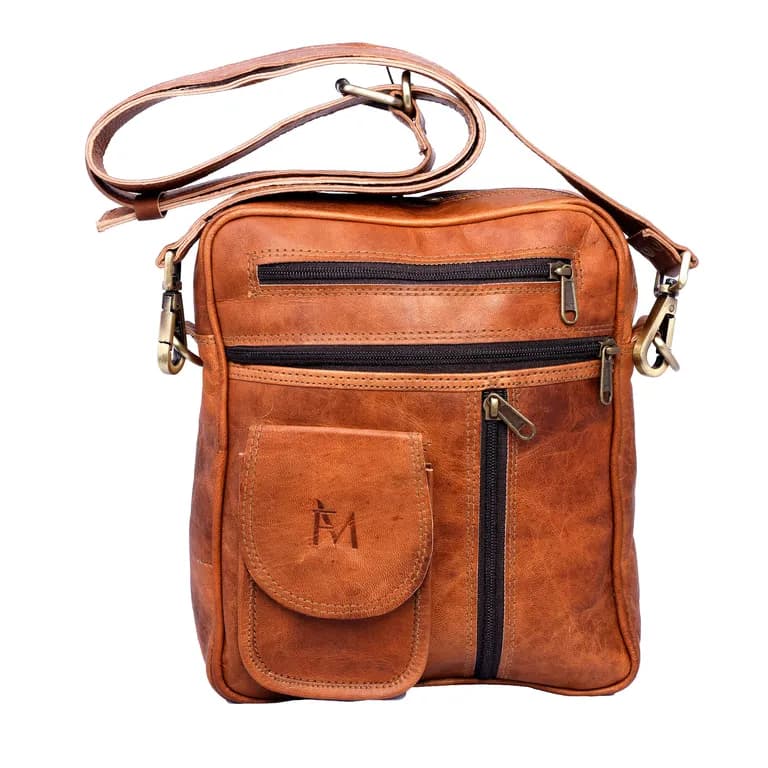 Bolso Bandolera De Cuero Natural Cafe Clasico Cedar Marron Claro TALLA UNICA