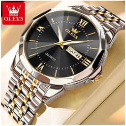 Reloj de Lujo para Hombre Calendario Correa Bicolor Acero Inoxidable Plateado TALLA UNICA