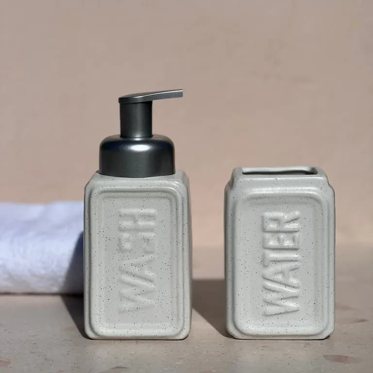 Set 2 accesorios de bano Dispensador de jabon y Vaso Ceramica Blanco