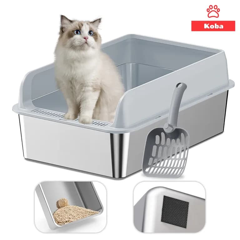 Arenero Gatos Grande Bano Sanitario Acero Inox Con Pala Gris