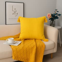 Funda De Cojin 45x45 Cm Amarillo Con Borlas Decorativas 615