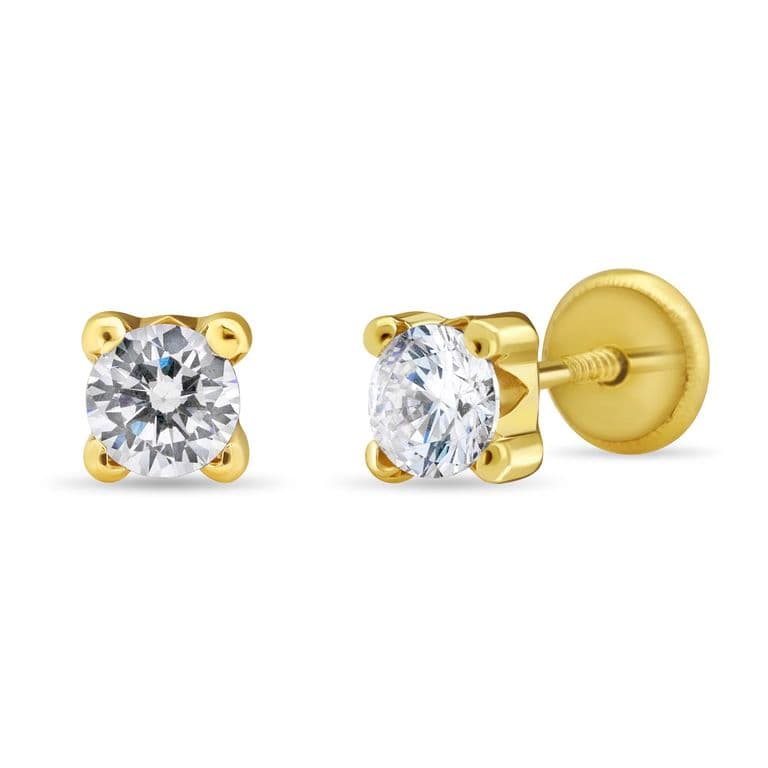 Aro con Circon Solitario de 4mm en Oro 18k Joya Infantil Arito Nina Oro TALLA UNICA