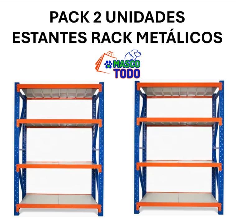 Pack 2 Estantes Metalico Rack Industrial Bodega 200x200x60cm