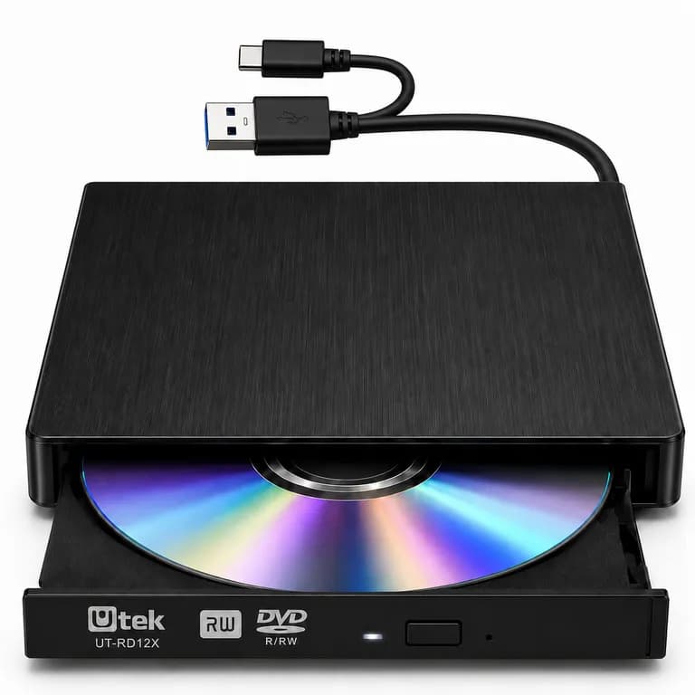 Grabador y Lector Externo de CD/DVD Dual USB / USB-C RD12X