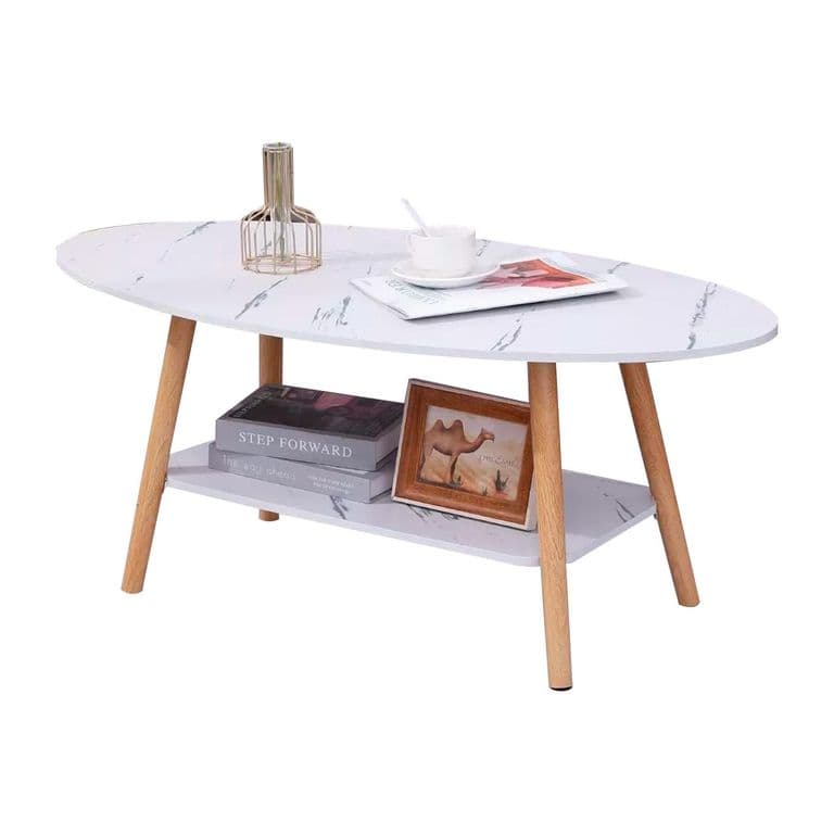 Mesa de Centro Elegante para Sala con Efecto Marmol - Blanco