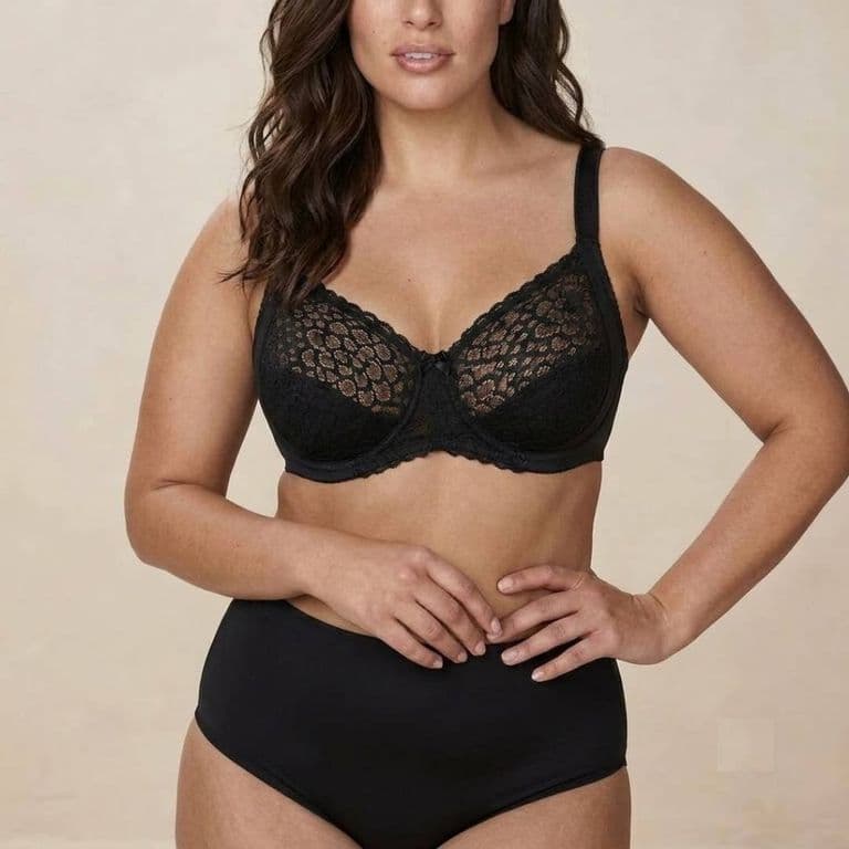 Sosten Copa D Poliamida Calce Ideal Encaje Mujer Negro 36D
