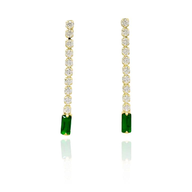 Aros Largo Colgante Rectangulo Circon Blanco Verde Enchapado Oro 18K Blanco TALLA UNICA
