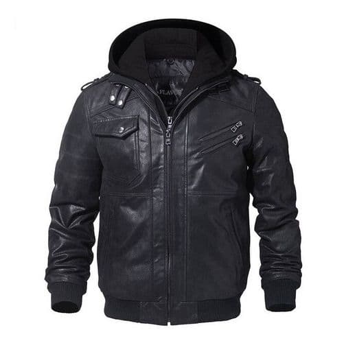 Chaqueta De Cuero Genuino Hombre Negro L