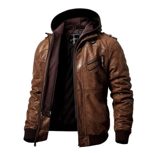 Chaqueta De Cuero Genuino Hombre Cafe S
