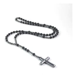 Collar De Cruz Caballero Piedra Onix Y Hematita Negro TALLA UNICA