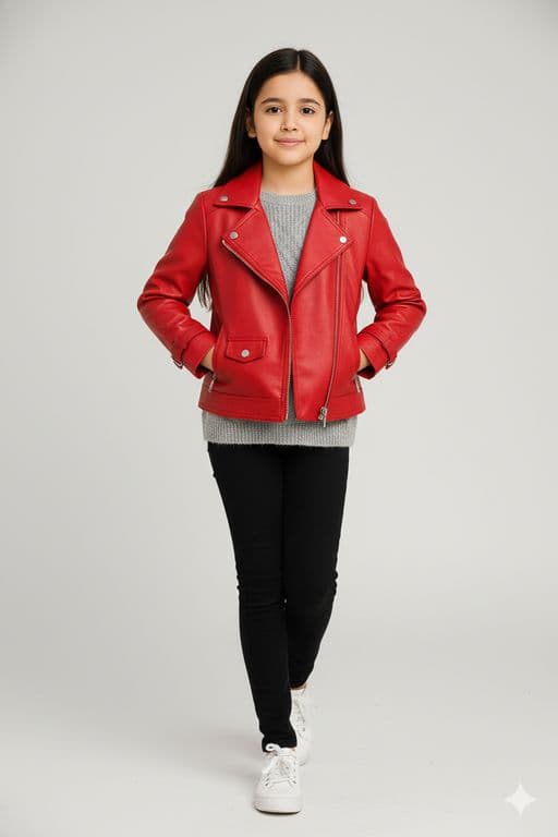 Chaquetas Ecocuero Nina Estilo Motociclista Rojo 6
