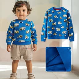 Poleron Algodon Cuello Redondo Nino Azul Claro Grua Azul 2-3 ANOS