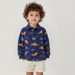 Polera Pique Manga Larga Nino Estampado Dinosaurios Azul Azul 5-6 ANOS