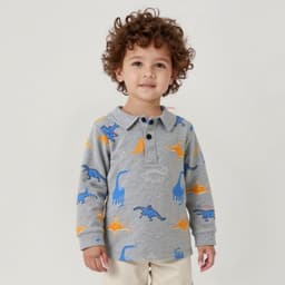 Polera Pique Manga Larga Nino Estampado Dinosaurios Gris Gris 2-3 ANOS
