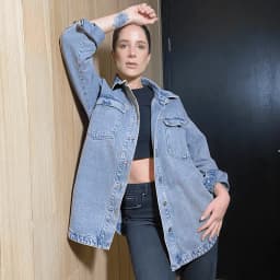 Sobrecamisa Denim oversize azul desgaste rosa Azul L