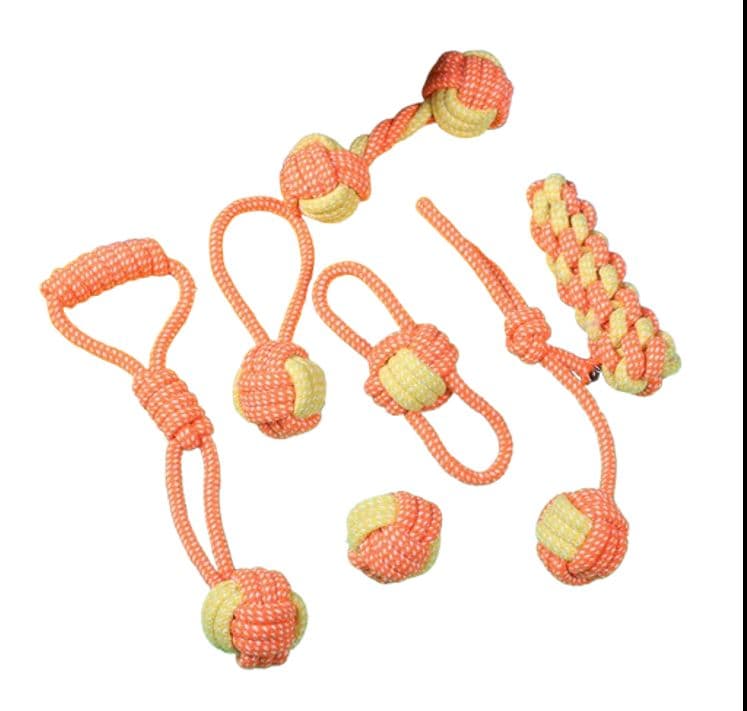 Set 7 Juguetes Mascotas Perro Bola, Cuerdas Nudos En Algodon