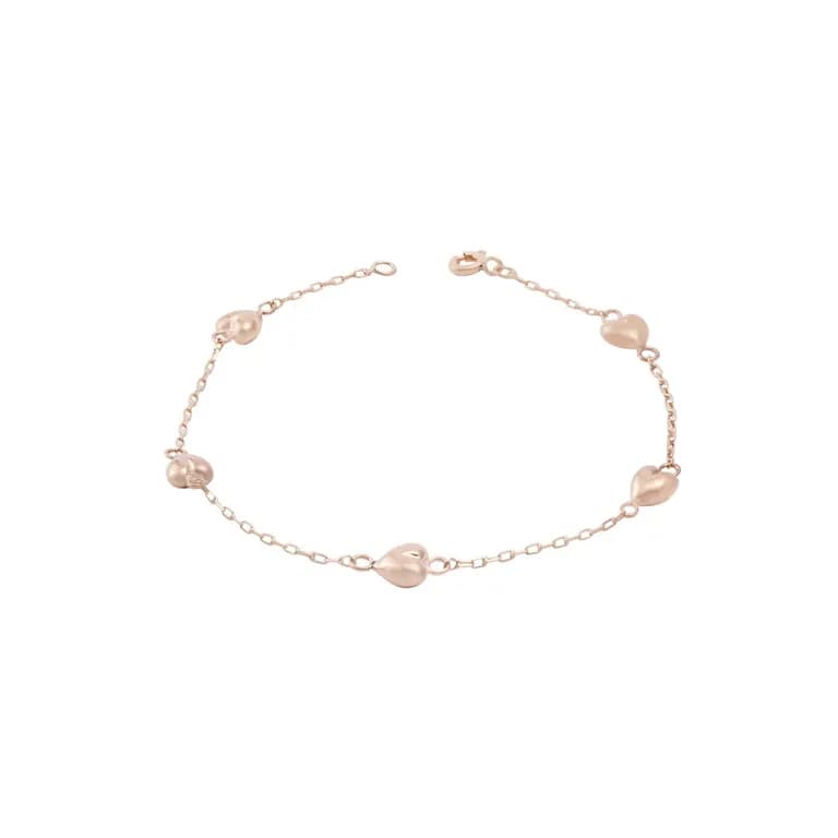 Pulsera Oro Miel 18kt Corazones Rosa 19