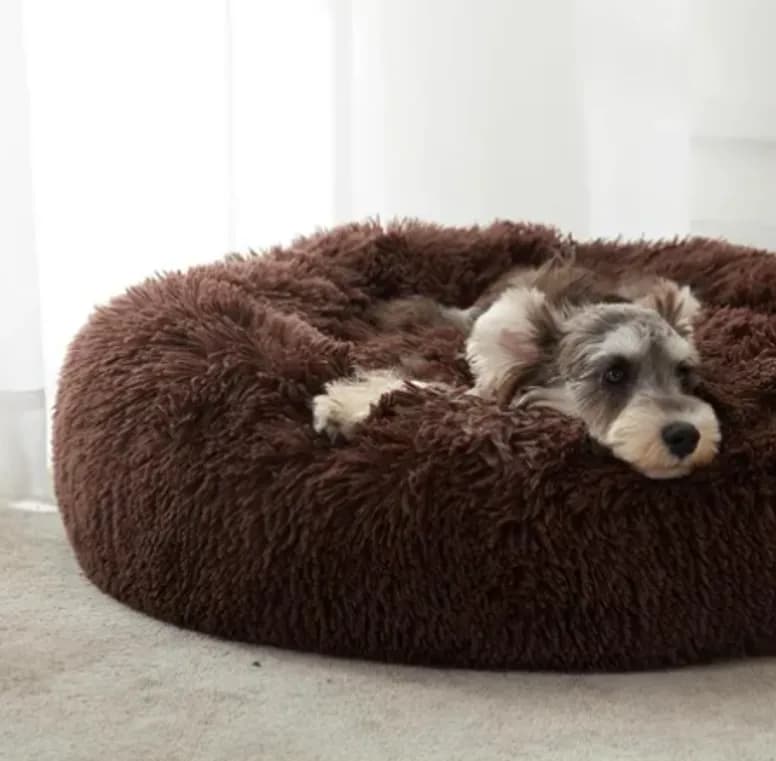 Cama Antiestres Felpa para Mascotas Perros Gatos 50cm Cafe