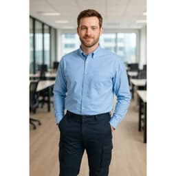 Camisa Oxford Manga Larga Con Bolsillo Celeste XL