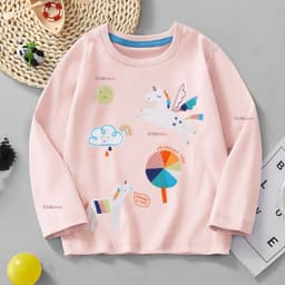 Polera Algodon Manga Larga Nina Camiseta Unicornio Rosado Rosa 5-6 ANOS