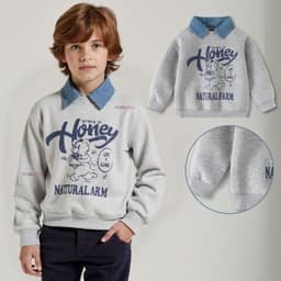 Poleron Algodon Estilo Pique Manga Larga Nino Gris Gris 3-4 ANOS