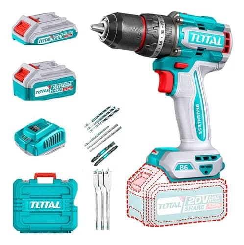 Taladro Atornillador Percutor 20v 2bat+carg Total Tidli20868