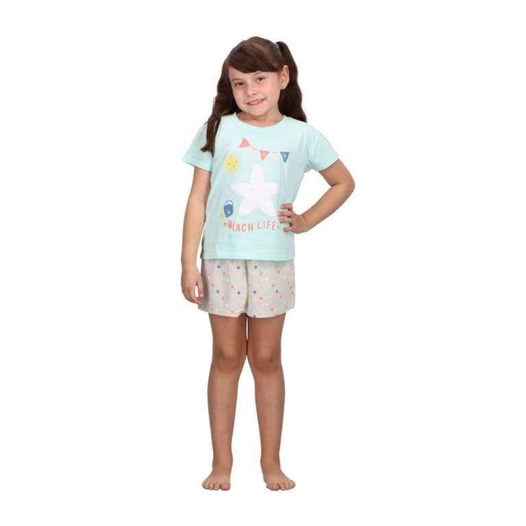 Pijama Corto Algodon Infantil Celeste 10