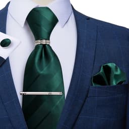 Corbata Hombre Formal Clip sujetador anillo pano y colleras Regalo Esmeralda TALLA UNICA