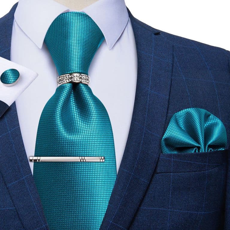 Corbata Hombre Formal Clip sujetador anillo pano y colleras Regalo Turquesa TALLA UNICA