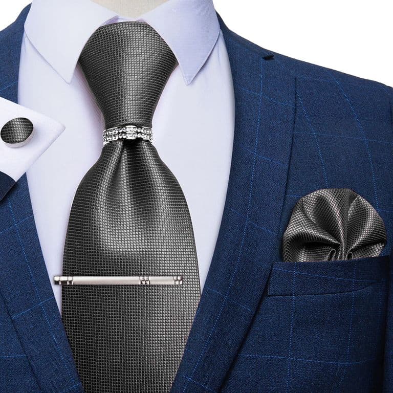 Corbata Hombre Formal Clip sujetador anillo pano y colleras Regalo Gris TALLA UNICA