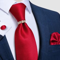 Corbata Hombre Seda En Caja Anillo Dorado Pano Colleras Set Pack Rojo TALLA UNICA