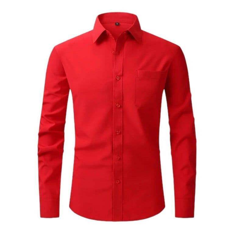 Camisa lisa de color solido para hombre Rojo L